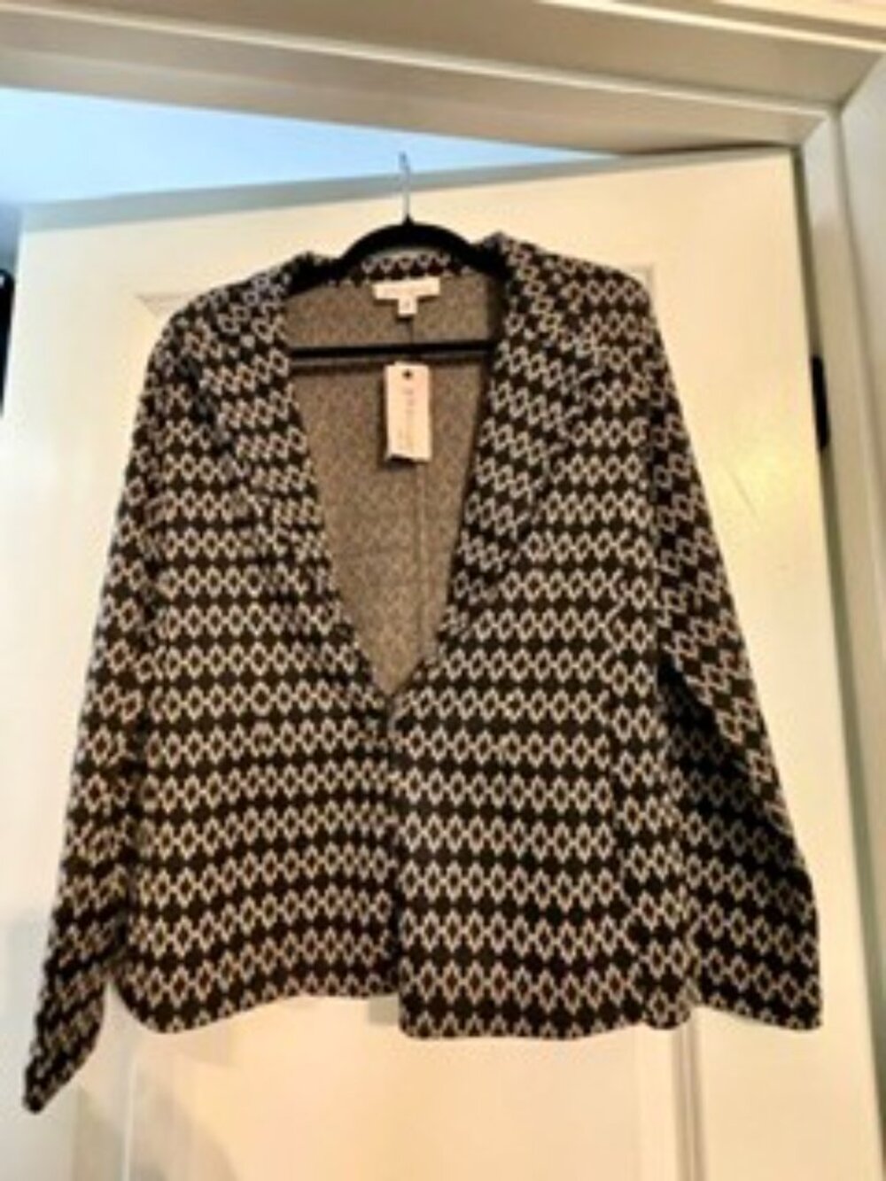 NWT -Philosophy Republic of Clothing black & cream diamond geometric knit blazer